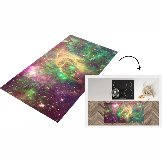 KitchenYeah Keukenloper - Loper keuken - Sterren - Groen - Ruimte - 120x60 cm - Keukenloper vinyl Multicolor