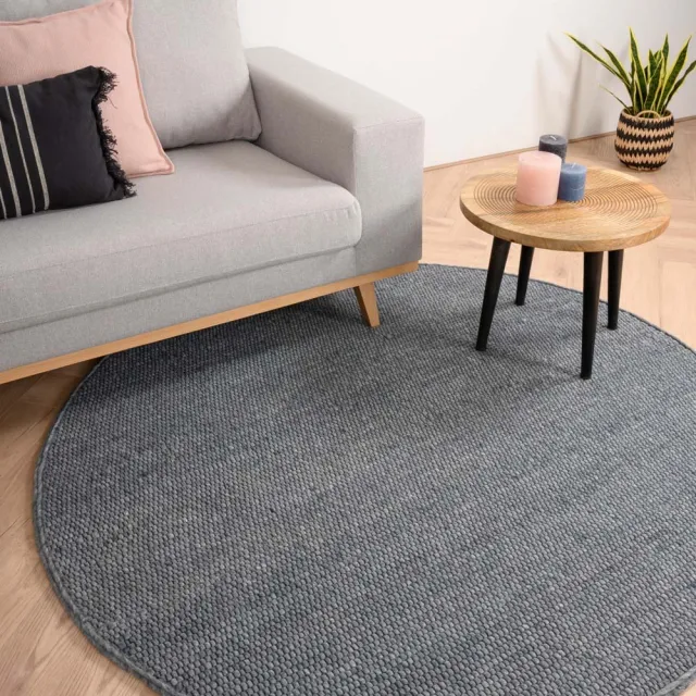 Nordic Weavers Rond wollen vloerkleed - Lett staalblauw 190 lichtblauw