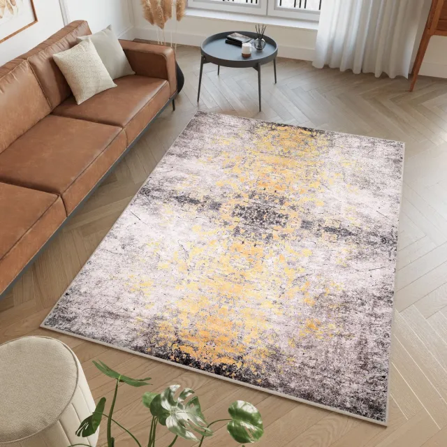 Tapiso Victoria Vloerkleed Laagpolig Antislip Woonkamer Tapijten Maat- 80x150 Geel