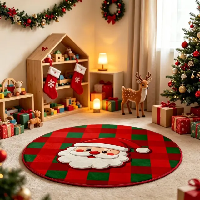 Huttutu Tapijt - Badmat - Ronde Wasbare Deurmat - Antislip - Kerstversiering voor Entree, Keuken en Badkamer - 1 stuk - 60x60 cm - Stijl A