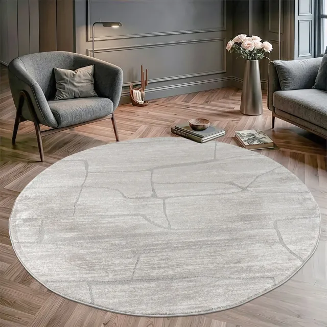 Muratap Vivant Marmer - Rond Vloerkleed Laagpolig - Beige Creme
