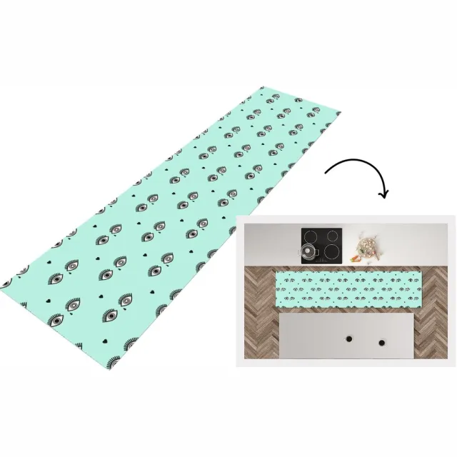 KitchenYeah Keukenloper - Loper keuken - Meisjes - Ogen - Hartjes - Patronen - 200x50 cm - Keukenloper vinyl Multicolor