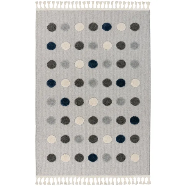 Padiro speels kindervloerkleed 120 x 170 cm - lichtgrijs - grafisch stippenpatroon - van polypropyleen