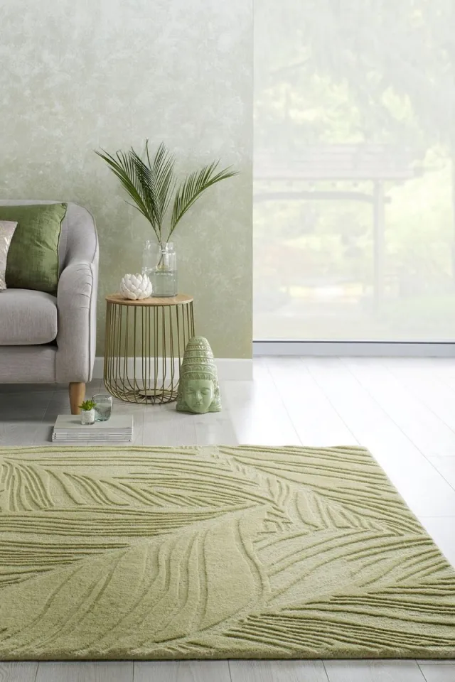 flycarpets Lino Leaf Modern Laagpolig - 100% Wol Vloerkleed - Salie Groen, foto 3