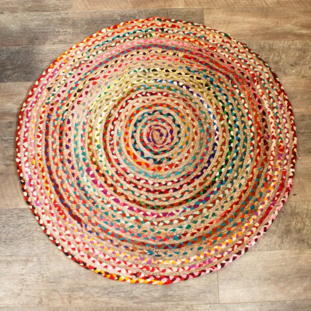 Ancient Wisdom Vloerkleed van Jute en Gerecycled Katoen - Rond - 120 cm multicolor