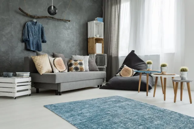 Padiro stijlvol laagpolig vloerkleed 160 x 230 cm - turquoise - modern effen ontwerp - gemêleerd - voor vloerverwarming - van polyester en katoen