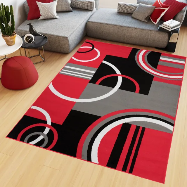 Tapiso Maya Vloerkleed Woonkamer Slaapkamer Grijs Rood Abstract Cirkels Eyecatcher Praktisch Modern Design Trendy Duurzaam Hoogwaardig Tapijt Maat - 200 x 200 cm Rood Donkergrijs 3