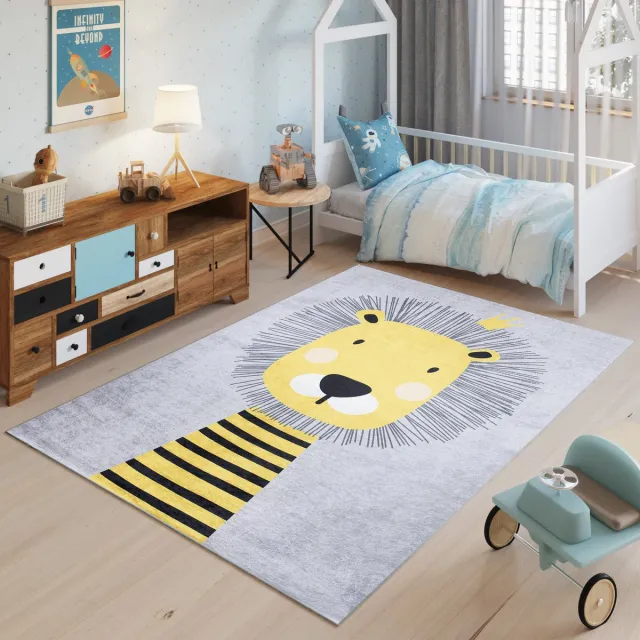 Tapiso Emma Vloerkleed Kindertapijt Leeuw Kinderkamer Baby Kinderen Tapijt Maat- 120x170 Grijs Geel 2