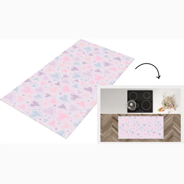 KitchenYeah Keukenloper - Loper keuken - Meiden - Hartjes - Patronen - 120x60 cm - Keukenloper vinyl Multicolor