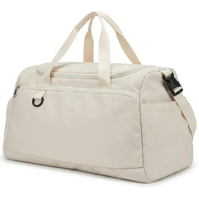 Famanu Waterdichte sporttas met schoenenvak en scheidingswand, 36-55 liter, multifunctionele sport- reistas voor dames en heren, 51 x 28 x 25 cm, beige zwart-crème