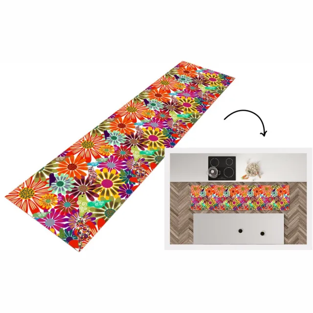 KitchenYeah Keukenloper - Loper keuken - Regenboog - Bloemen - Patronen - Hippie - 240x60 cm - Keukenloper vinyl Multicolor