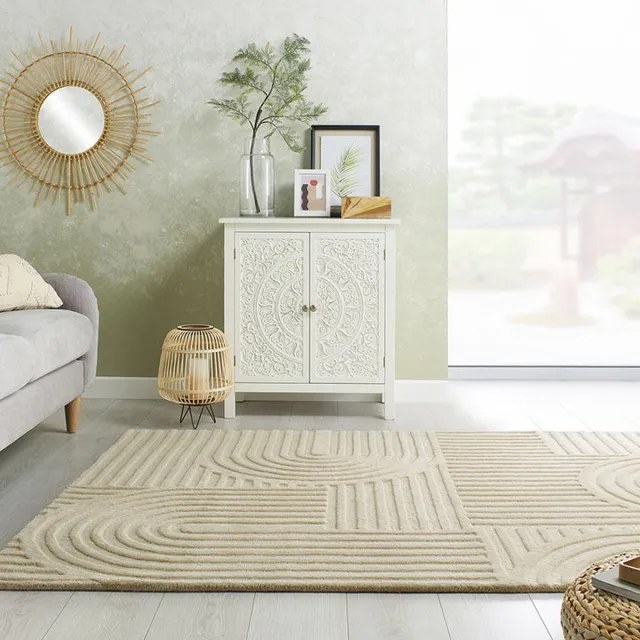 flycarpets Zen Modern Japandi - Laagpolig - 100% Wol Vloerkleed - Naturel / Beige