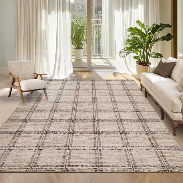 Triumpunpre Washbaar Vloerkleed - Opvouwbaar Printtapijt met geometrisch lijnpatroon met Antislip TPR Onderkant - Camel 60 x 230 cm