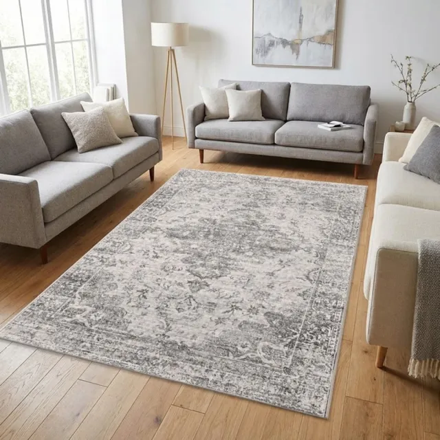 TapisTrend Oosters tapijt Grijs 160x220 cm Vintage met een verweerd bloemenpatroon voor de woonkamer, slaapkamer en eetkamer