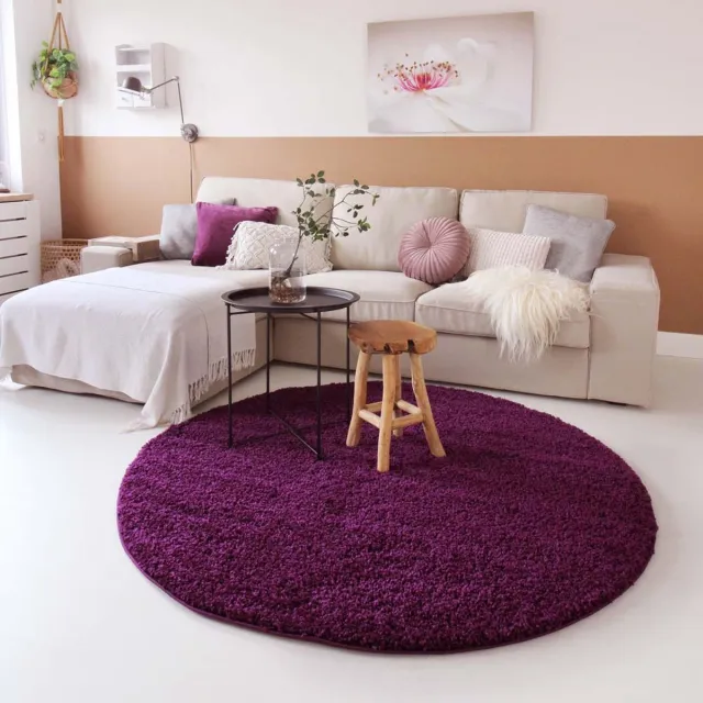 Tapeso Rond hoogpolig vloerkleed - Shaggy Trend paars 240