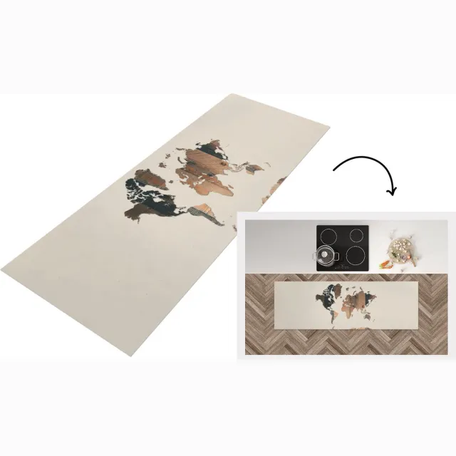 KitchenYeah Keukenloper - Loper keuken - Wereldkaart - Boom - Natuur - Keukenloper vinyl Multicolor