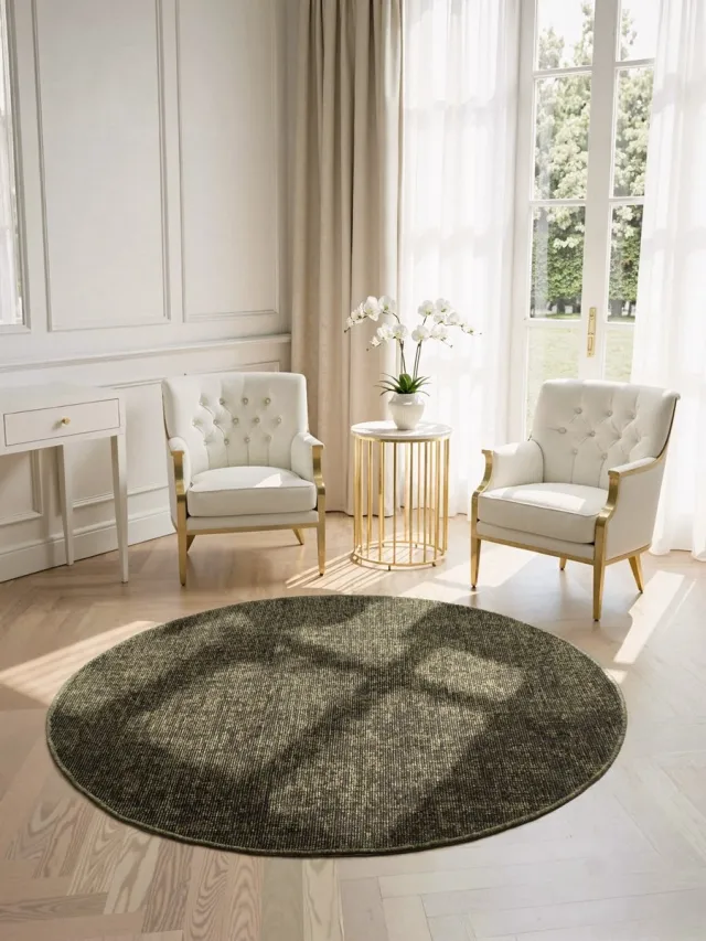 flycarpets Prisma - Laagpolig Vloerkleed - Vintage / Modern Tapijt - Groen - Ø 200cm rond