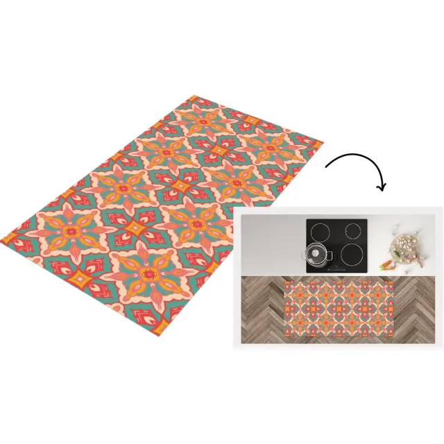 KitchenYeah Keukenloper - Keukenmat vinyl Patroon - Hippie - Oranje - Keukenmatten loper - Keuken vloerkleed tapijt, foto 5