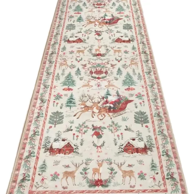KZQ Polyester Kerstloper 80x200 Cm Met Winter Hert Motief - Antislip Vloerkleed Voor Een Feestelijke En Veilige Sfeer Veelkleurig
