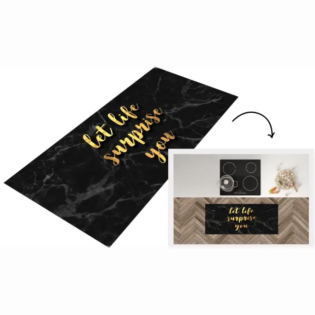 KitchenYeah Keukenloper - Loper keuken - Quotes - Surprise - Goud - Marmer - Keukenloper vinyl Multicolor