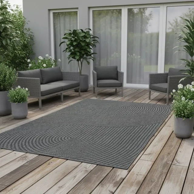 TapisTrend Designer tapijt Antraciet 80x150 cm Modern vloerkleed met sisal-look en geometrisch gebogen patroon, geschikt voor binnen- en buitengebruik, voor terras