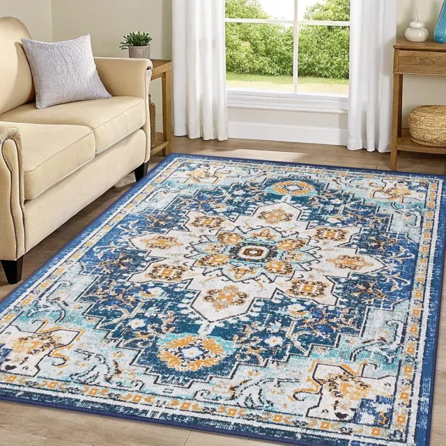 Homaxy Woonkamer Tapijt - Boheemse Stijl Gedrukt Vloerkleed- Machinewasbaar Licht Vloertapijt - 183x274 cm - Rechthoekig - Blauw