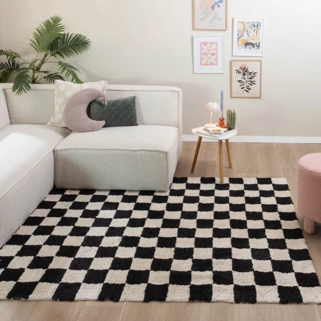 Fraai Retro vloerkleed - Gambit Zwart/Wit - 80x150cm