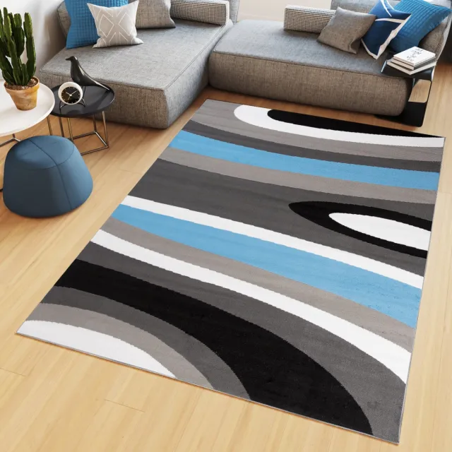 Tapiso Maya Vloerkleed Grijs Tapijt Woonkamer Modern Blauw Maat- 200x200 Blauw Wit Grijs
