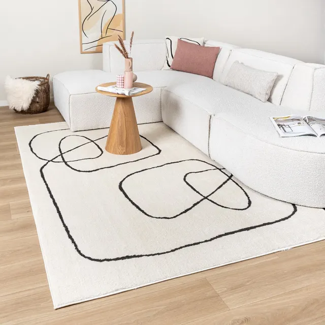 Fraai Japandi vloerkleed - Yori Lines Crème/Zwart - 120x170cm