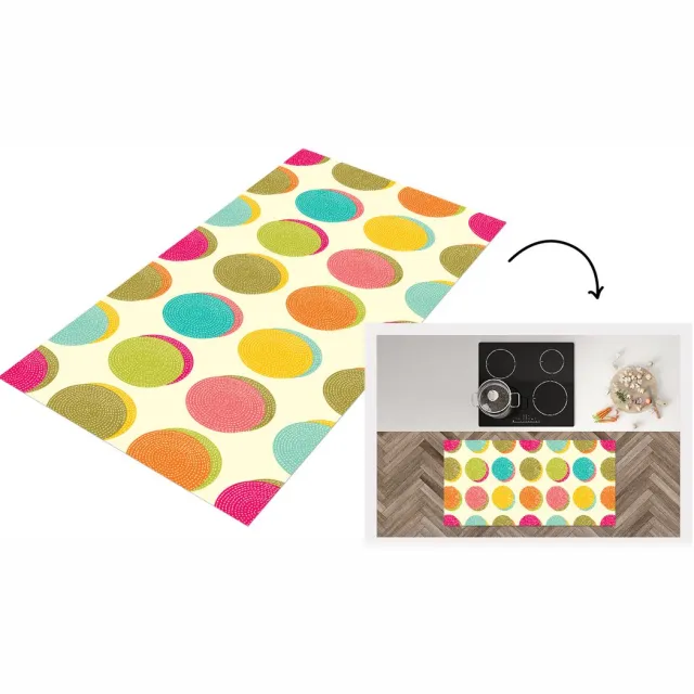 KitchenYeah Keukenloper - Loper keuken - Retro - Bohemian - Patroon - Stippen - 120x60 cm - Keukenloper vinyl Multicolor