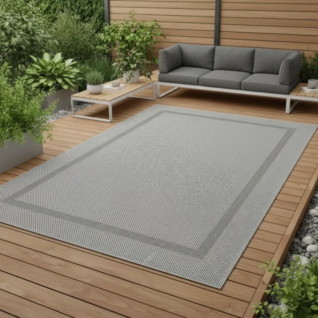 TapisTrend Designer tapijt Grijs 80x150 cm Modern vloerkleed met sisal-look rand, geschikt voor binnen- en buitengebruik, voor woonkamer, terras, balkon en tuin