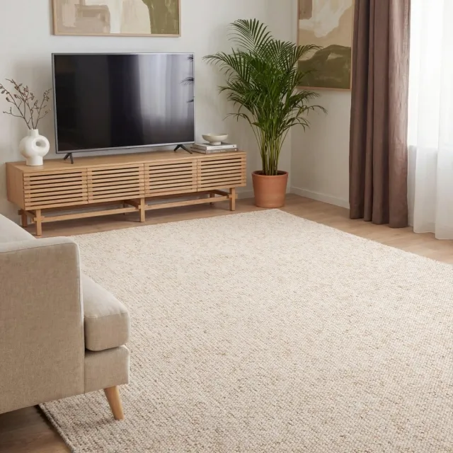 Elle Decoration Rocco vloerkleed in wol-look Rocco Crème - 120 x 170 cm - (S) Wit