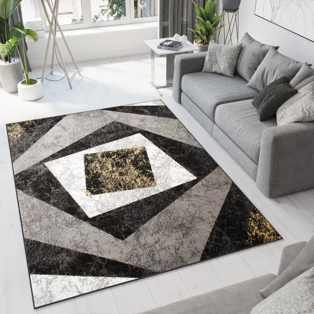 Tapiso Dream Vloerkleed Grijs Geel Modern Woonkamer Tapijt Zwart