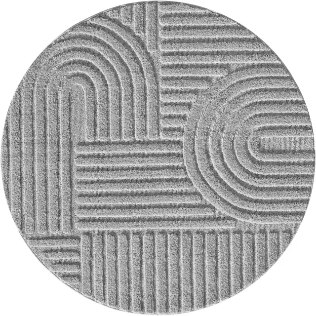 Muratap Japandi ART - Rond Vloerkleed Boho - Scandinavisch - Laagpolig Effen - Grijs- 120 CM Ø
