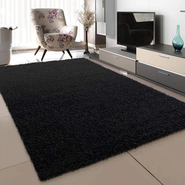 Famanu Tapijt, woonkamer, zwart, hoogpolig, langpolig, modern, afmetingen: 60 x 110 cm. Een veelzijdige en handige keuze voor dagelijks gebruik in en om het huis.