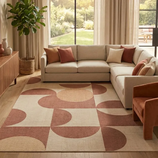 Tapiso Wisp Vloerkleed Laagpolig – Bruin Crème Tapijt – Geometrisch Retro Patroon – Woonkamertapijt Antislip – Woonkamer Slaapkamer Eetkamer 120x160