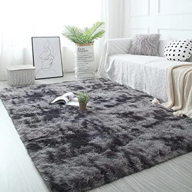 Famanu Pluche, pluizige tapijten, zacht pluizig tapijt, antislip vloerkleden, dik vloertapijt, mat voor woonkamer, slaapkamer (donkergrijs, 80 x 160 cm)