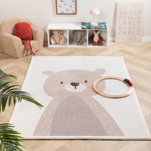 Little Olly Wasbaar kindervloerkleed- Simba Bear Beige - 120x170cm Bruin