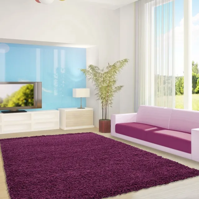 Adana Carpets Hoogpolig vloerkleed, effen kleur - violet, vloerkleed voor de woonkamer, jute achterkant, afmeting: 60 x 110 cm Anthrazit