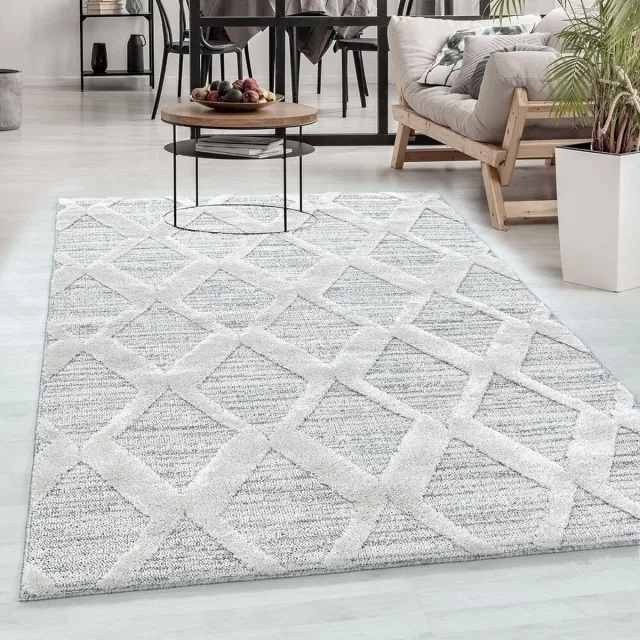 flycarpets Sofia Vloerkleed Geruit - Crème / Grijs - Laagpolig Tapijt Woonkamer - 240x340 cm Creme
