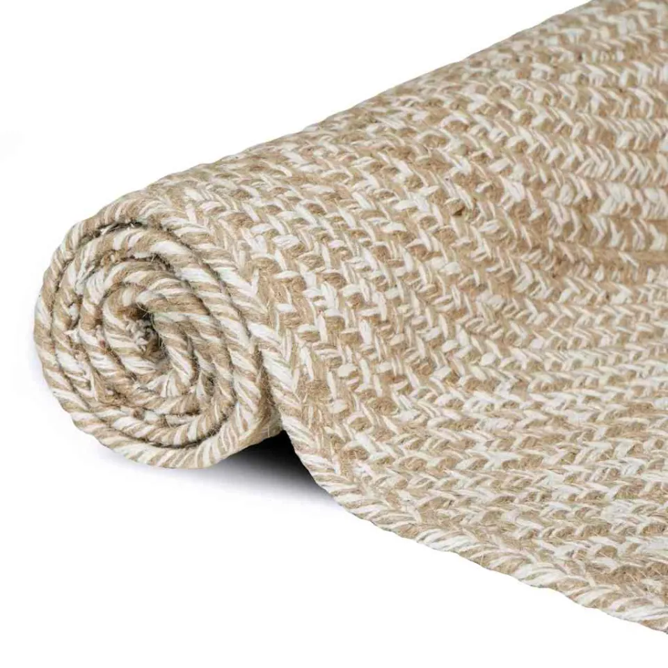 vidaXL Gebied Tapijt Natuurlijk en Wit 100 x 200 cm Jute, foto 3