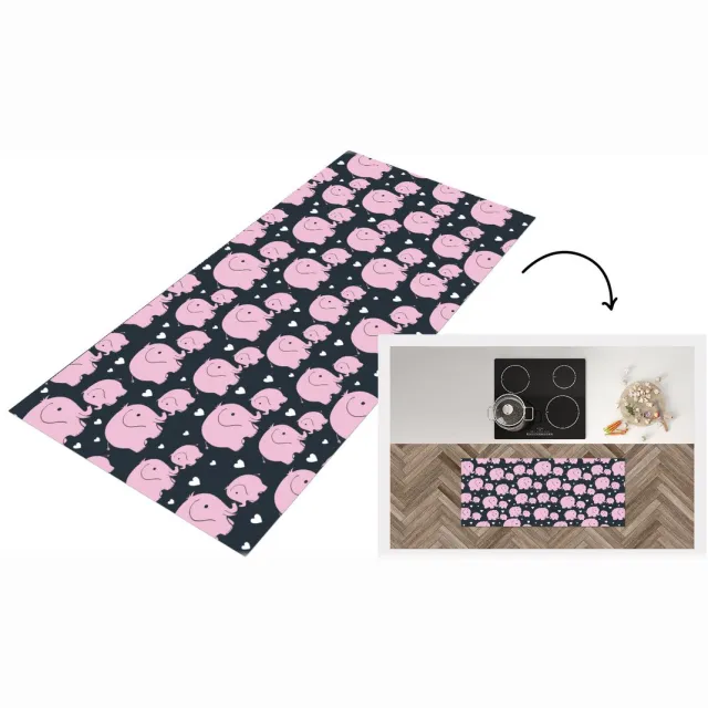 KitchenYeah Keukenloper - Loper keuken - Olifant - Hart - Patroon - 120x50 cm - Keukenloper vinyl Multicolor