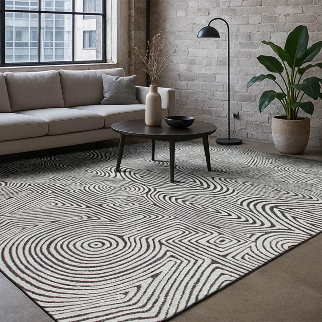 LOLA&MOI Binnen & Buiten Vloerkleed - 200 x 280 cm - Lola&Moi Tabasco Ebony Ivory - Laagpolig Tapijt - Gerecycled PET - Made in Belgium - Circulair Ivoor