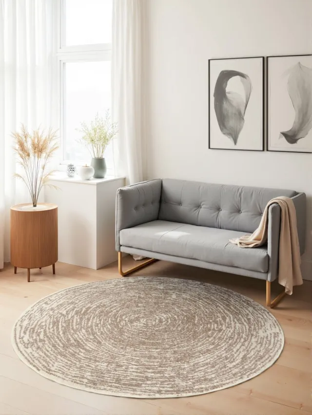 flycarpets Gloria Rond Laagpolig Vloerkleed - Beige - Ø 160 cm rond
