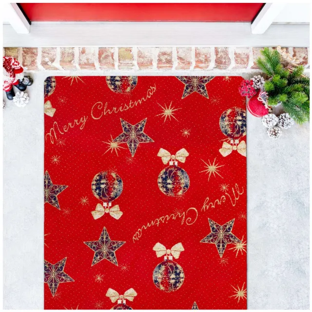 ANRO Merry Christmas Kerst vloerkleed Rood - Glitter, foto 3