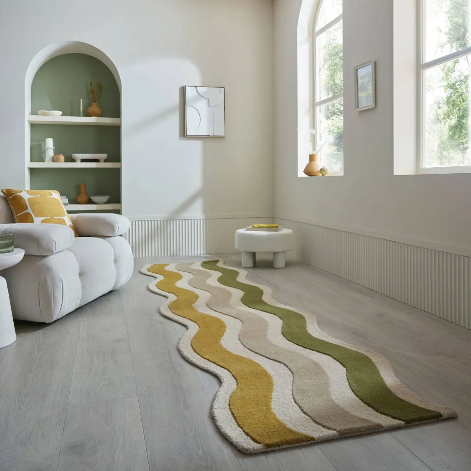 Flair Rugs Cascade Wool Scallop loper groen, foto 2
