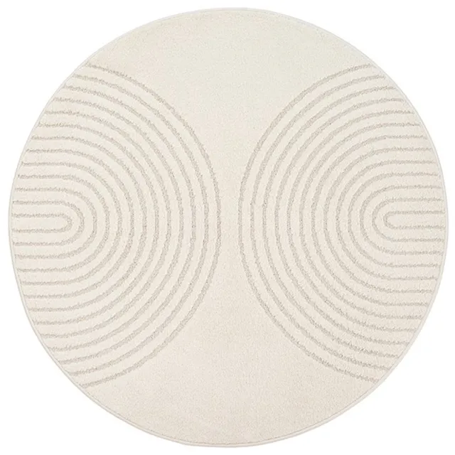 TapisTrend Designer tapijt Crème Modern vloerkleed met dubbele concentrische bogen in reliëf voor woonkamer, slaapkamer en eetkamer Beige