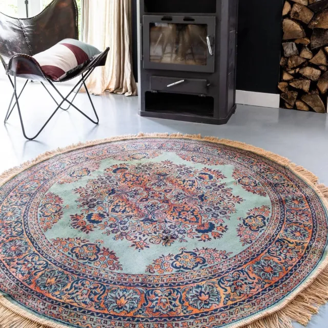 Tier Vintage Vloerkleed Rond Brissac Groen met franjes - Tier - Rond 160 Ø - (M)