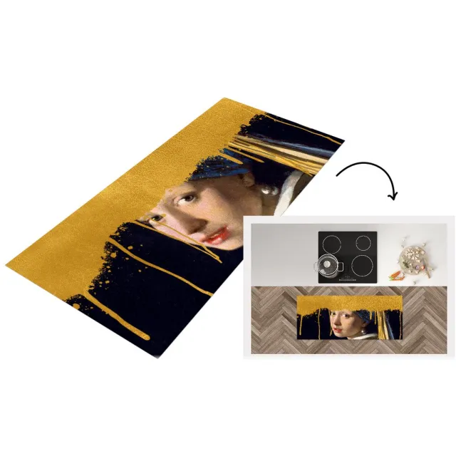 KitchenYeah Keukenloper - Loper keuken - Meisje met de parel - Goud - Vermeer - Keukenloper vinyl, foto 2