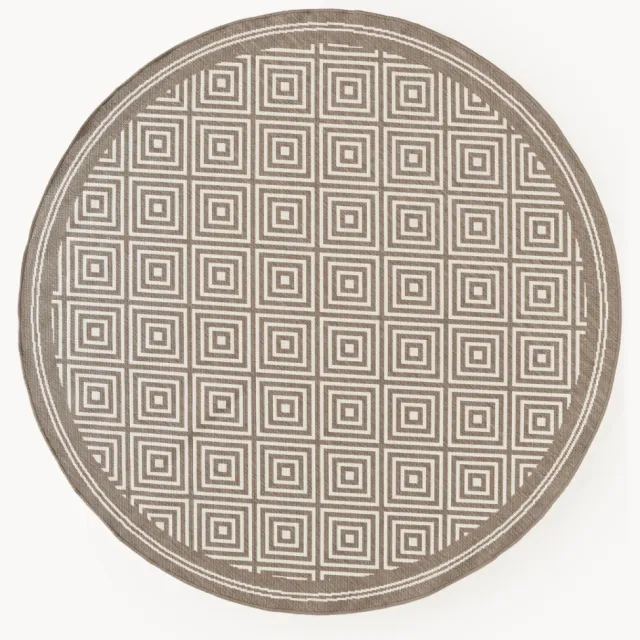 Westwing Collection Ronde outdoor dubbelzijdig vloerkleed Reddy met ruitjesmotief Bruin